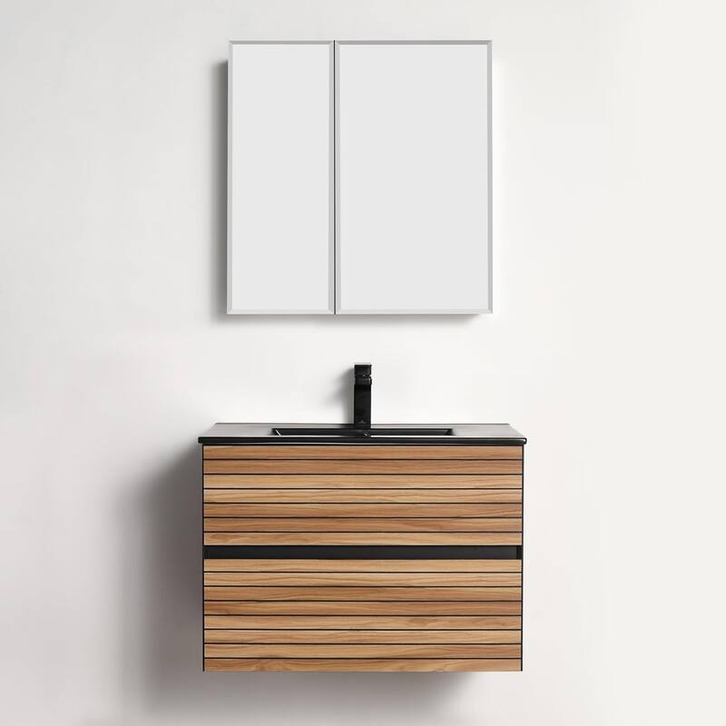 Blossom Annecy 30" Floating Bathroom Vanity with Black Ceramic Sink - Maple Finish - Maple Strip