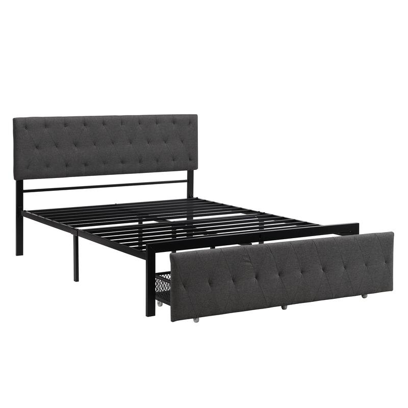 Storage Bed Metal Platform Bed with a Big Drawer