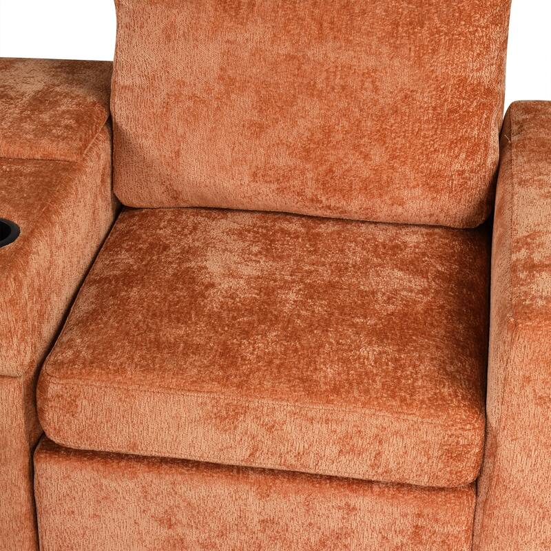 120.5" Chenille L-Shaped Convertible Sofa Bed with Pull-Out Bed, Storage Ottoman & Cup Holders