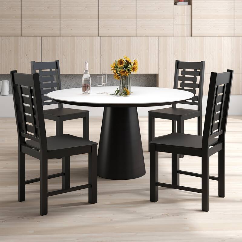 Classic Solid Wood Dining Chairs Set of 2 with High Back and Hollowed Design Vintage Style Kitchen Chairs - 18" x 21" x 39.5"