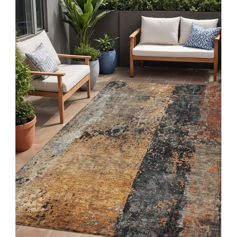 HomeRoots Abstract Transitional Rectangle Outdoor Rug