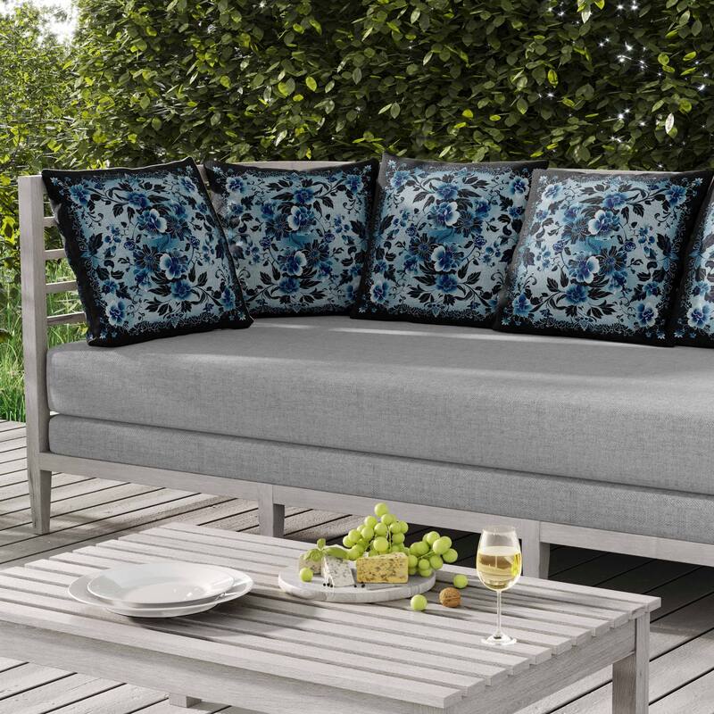 Flower Hub Indoor/Outdoor Reversible Throw Pillow Black and Blue
