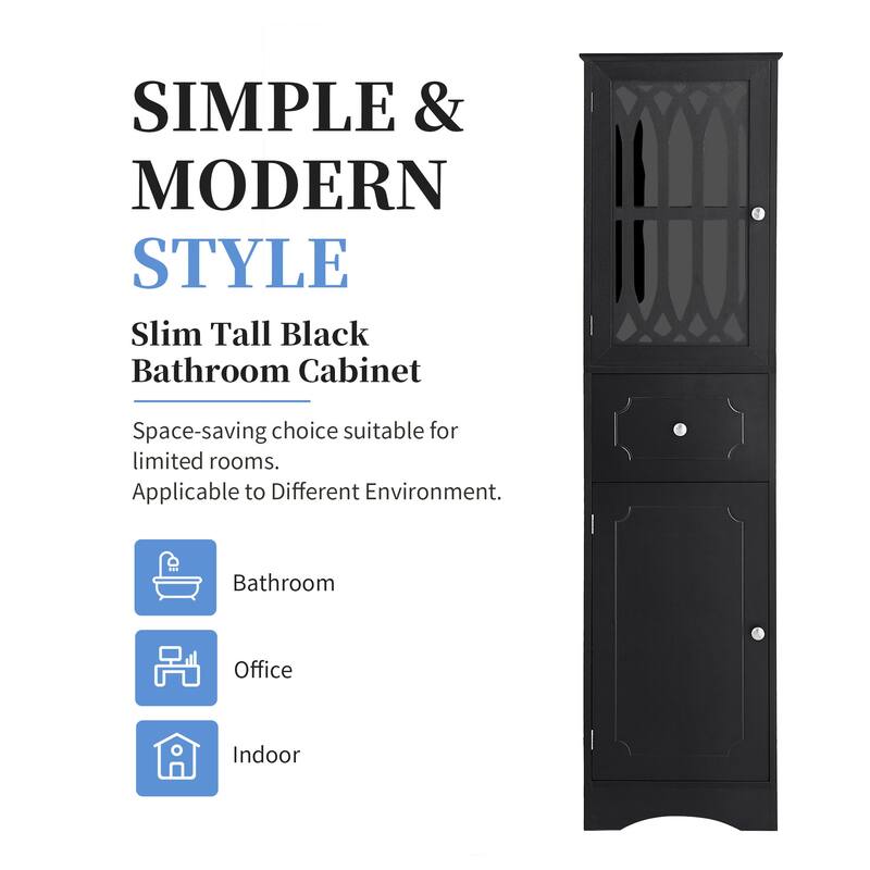 Freestanding Adjustable Storage Cabinet with Metal Knobs, Acrylic Panel Door Cabinet, Groove Pattern Drawer and Door Cabinet