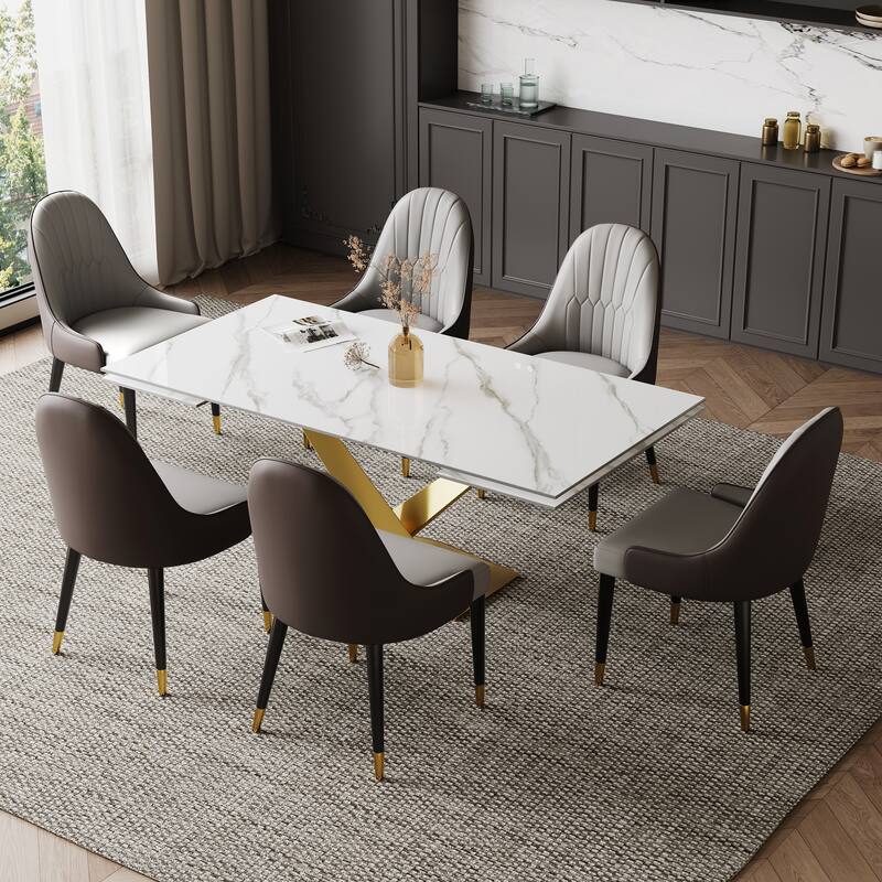 9 - Piece 94.48'' Extendable Sintered Stone Dining Table with 8 Chairs Dining Set