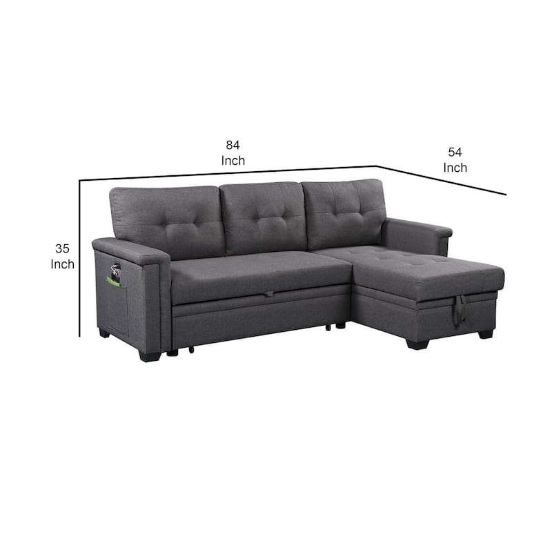 Ruben 84 Inch Reversible Sleeper Sectional Sofa, Storage Chaise, Dark Gray