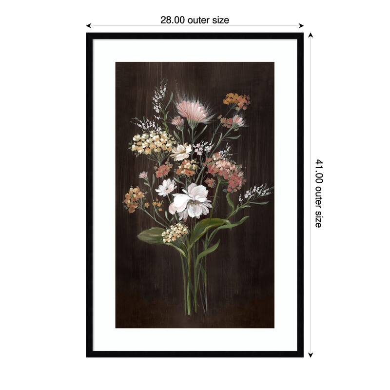 Gentle Blooms on Dark Canvas No. 1 by Alex Black Wood Framed Wall Art Print