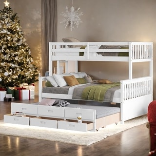 Twin-Over-Full Bunk Bed with Twin size Trundle and Drawers