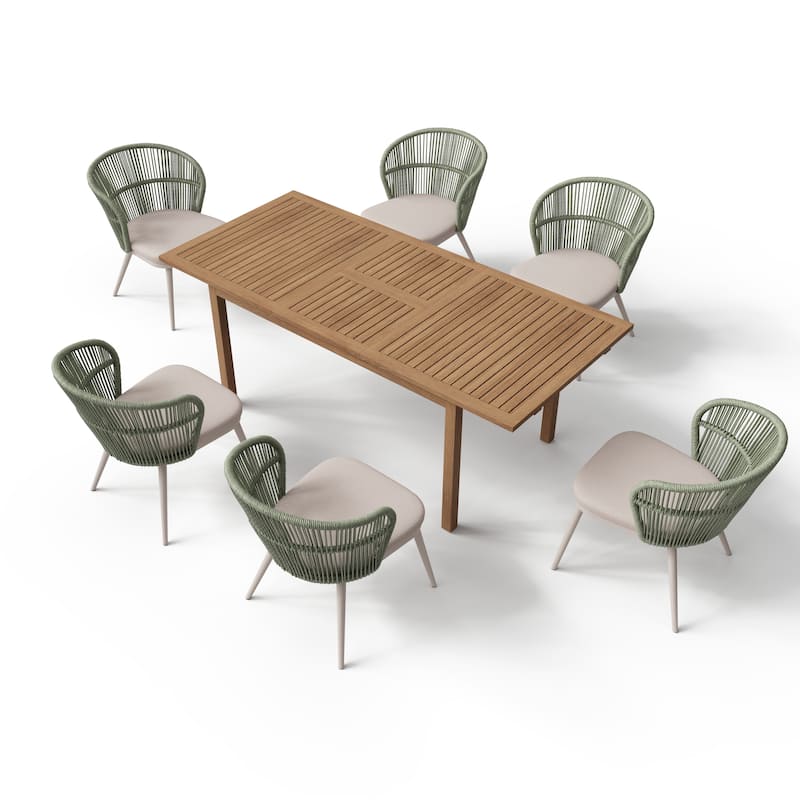 Outdoor 7-Piece Patio Dining Chair and Extendable Wood Dining Table