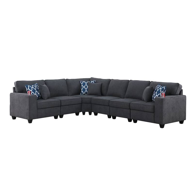 6 Piece L-Shape Sectional Sofa in Stone Gray