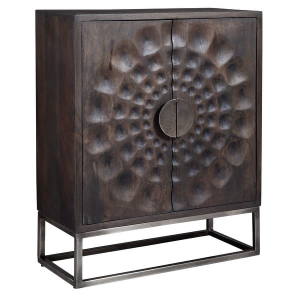 slide 1 of 1, Hekman Carved Starburst 2-door Cabinet Console Brown