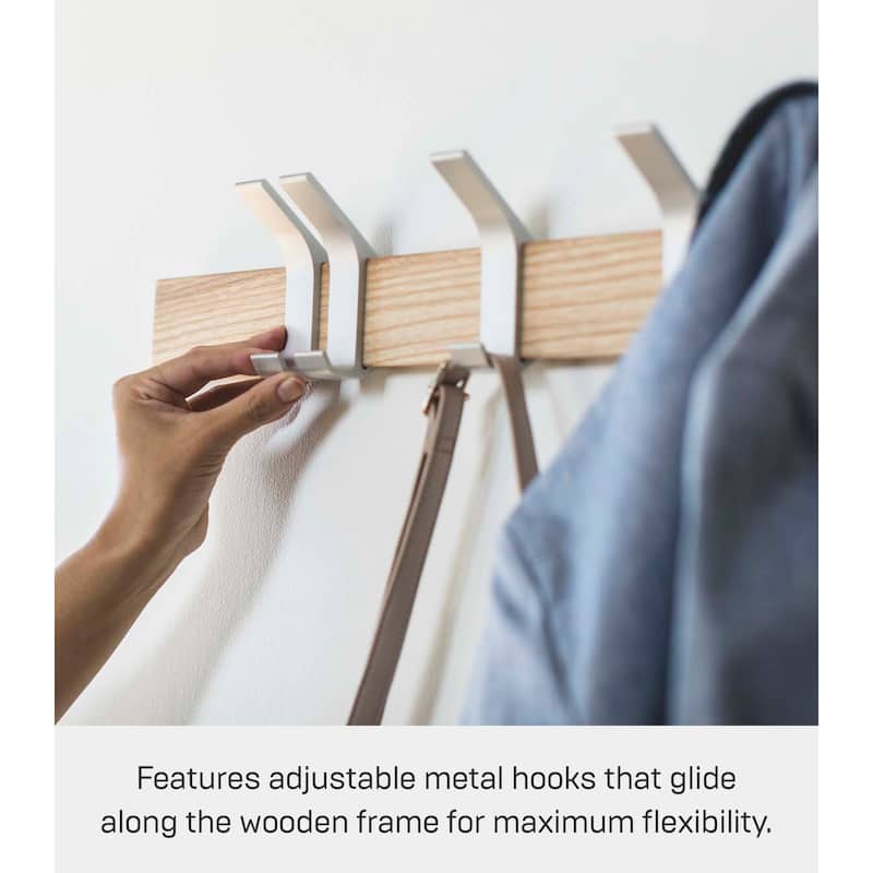 Yamazaki Home Wall-Mounted Coat Rack, Steel and Wood - L 2.56 x W 19.69 x H 3.94 inches