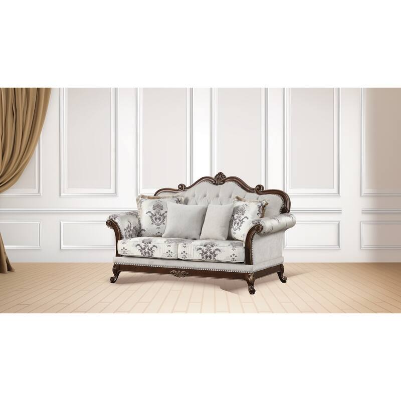Traditional Style Button Tufted Loveseat Ivory