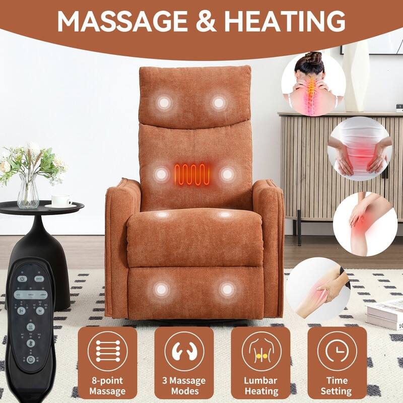 Heat Massage Manual Recliner Chair with Rocker and Swivel in Fabric for Living Room