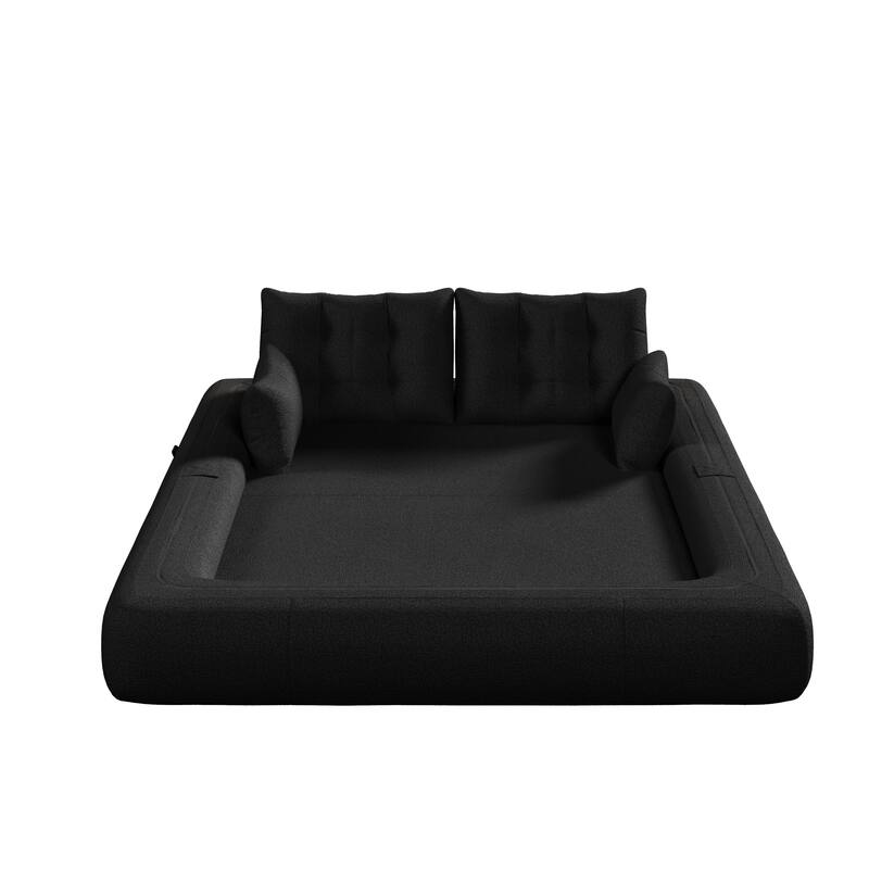 78.7" Foldable Sofa Bed, Teddy Fabric Convertible Floor Sofa Couch with Pillow, Upholstered Loveseat Sleeper Bed for Living Room
