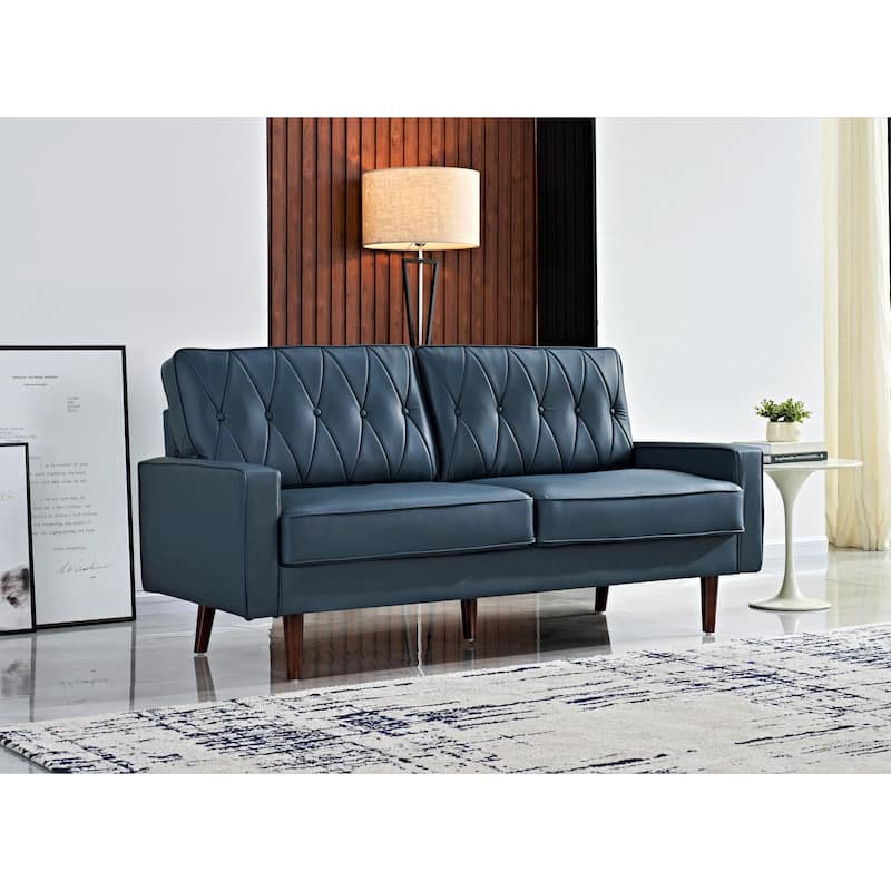 Acire 69.3" Faux Leather Cushion Back Sofa - Blue