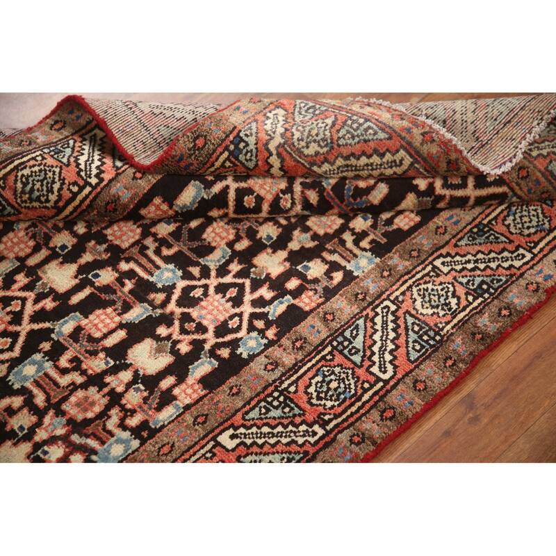 Hand Knotted Oriental 100% Wool Carpet Traditional Geometric Black Mahal Runner Rug - 9' 5'' X 3' 3''