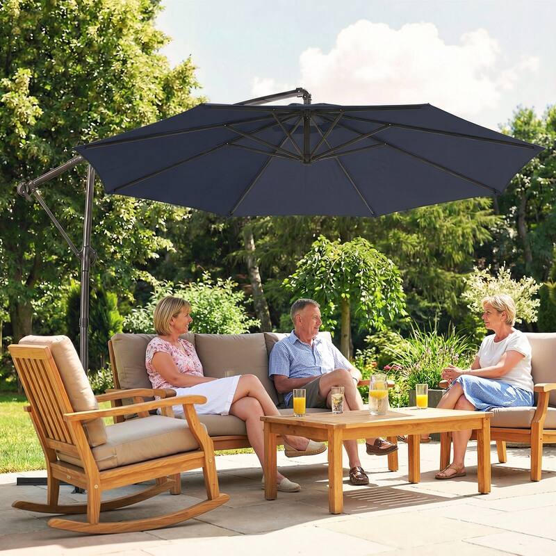 Outsunny 10 ft Offset Patio Umbrella with Cover, Round Hanging Cantilever Umbrella with 6-Position 360° Rotation, Sky Blue