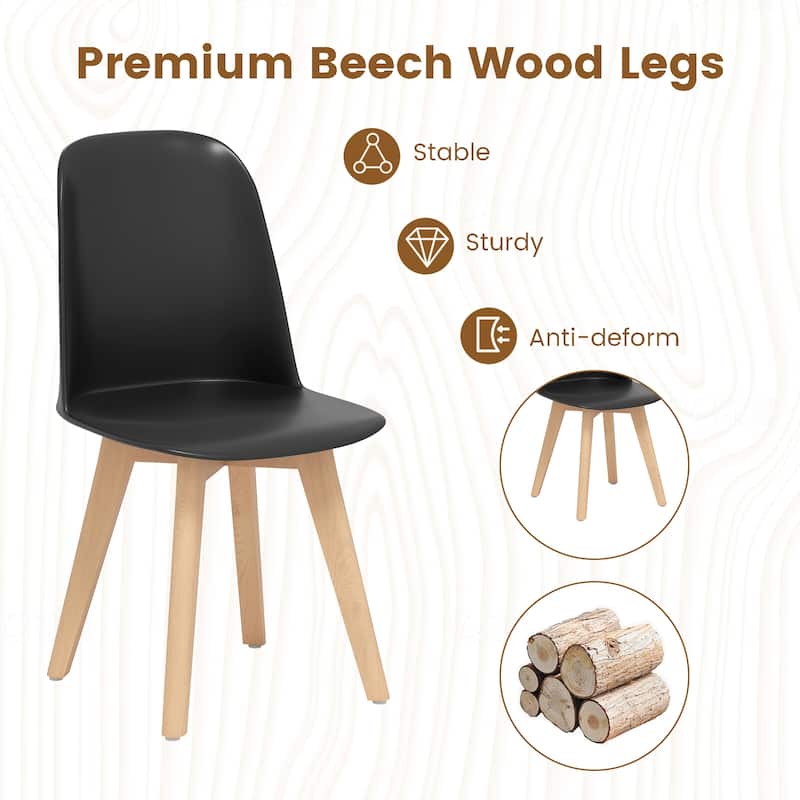 Set of 2 Modern Armless Dining Chairs with Beech Wood Legs and Tilt Backrest for Kitchen and Living Room - 17.5" x 20.5" x 31"