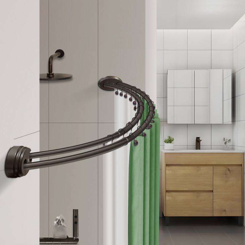 Utopia Alley Rustproof Wall Mounted Aluminum Double Curved Shower Curtain Rod, Screw Mount Rod, Adjustable Rod from 45" to 72"