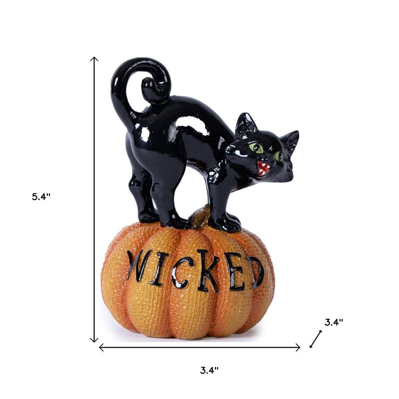 HomeRoots Set of Three Black And Orange Polyresin Halloween Black Cat Figurines - 3.40 in. x 5.40 in. x 3.40 in.
