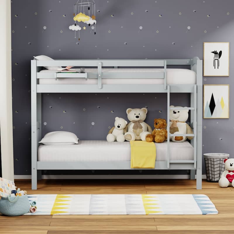 Arca Wood Twin Over Twin Bunk Bed and Hanging Nightstand