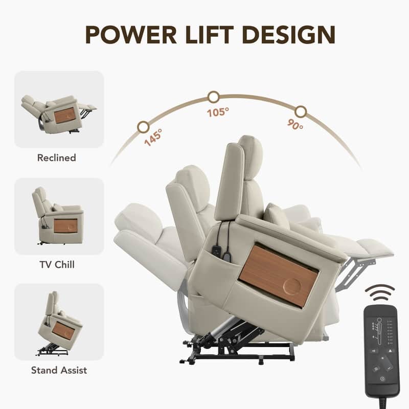 Spruce & Spring Power Lift Recliner Chair for Elderly with Foldable Tray Table and Massage