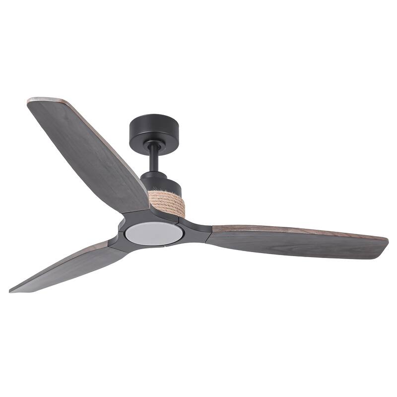 Parrot Uncle 56" Transition Black Solid Wood Jute 3CCT LED Ceiling Fan with Light and Remote