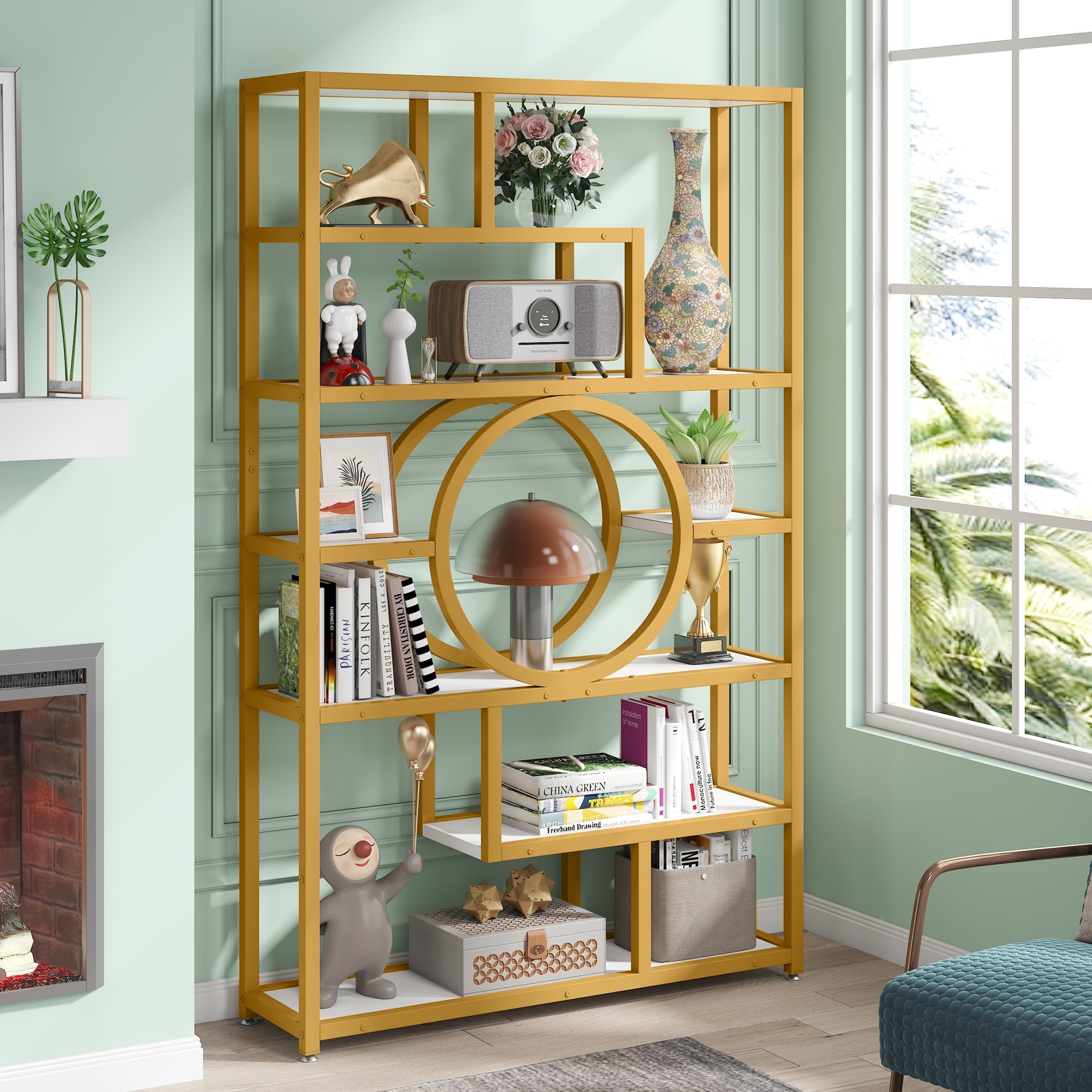 79 Inch Extra Tall Bookshelf, 7-Tier Vintage Bookcase, Industrial