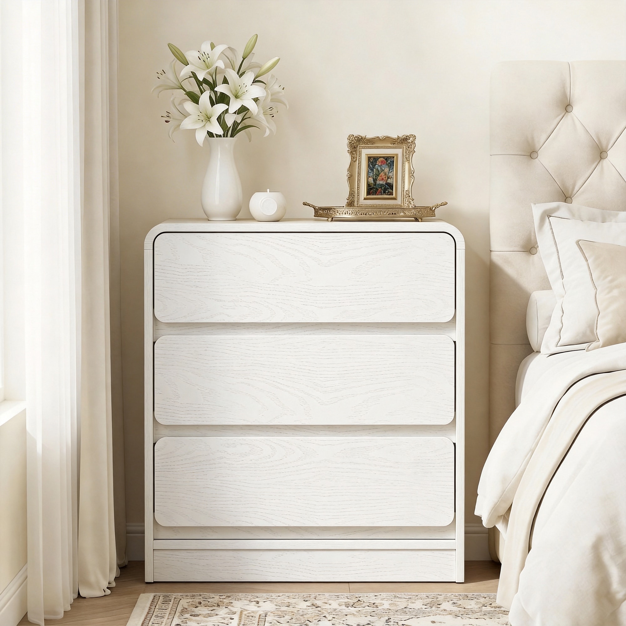 Modern Storage 3-Drawer Nightstand for Bedroom, Nursery, Living Room