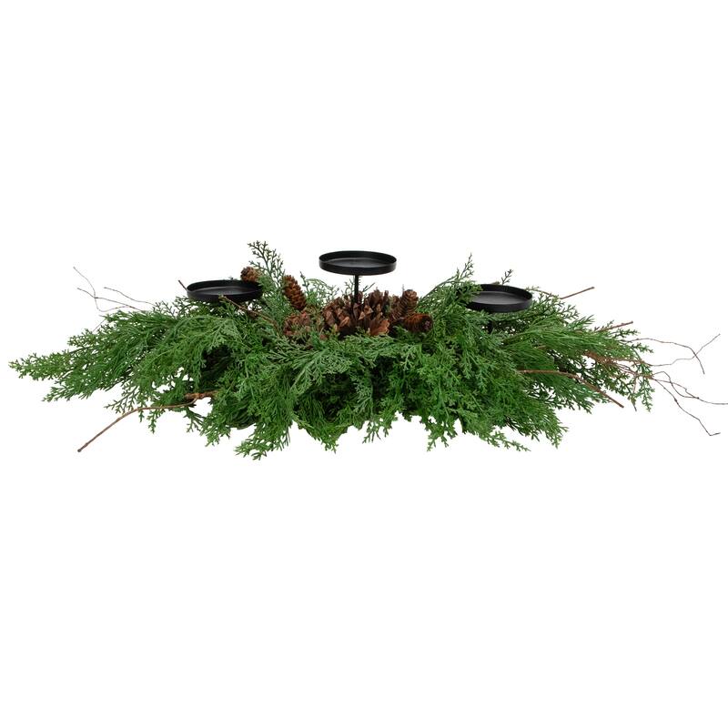 Pine Cone and Mixed Foliage Christmas Pillar Candle Holder - 30"
