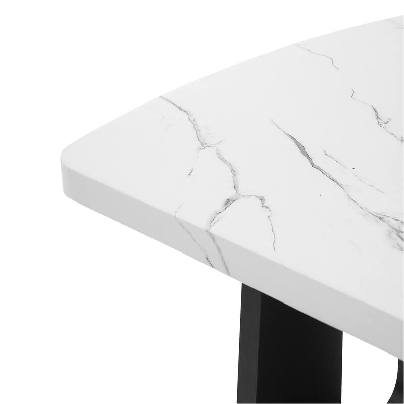 63" Kitchen Table for 4-6 People, Rectangular Dining Table with Faux Marble Tabletop and Geometric Legs