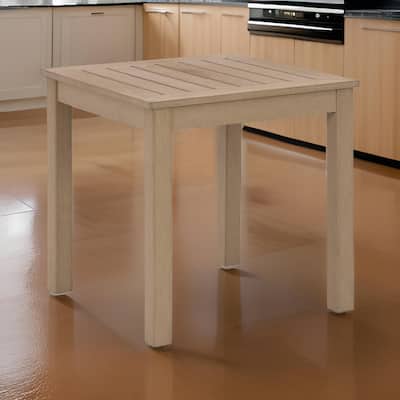 Karo 24 Inch Outdoor Side End Table, Modern Slatted Top, Natural Brown