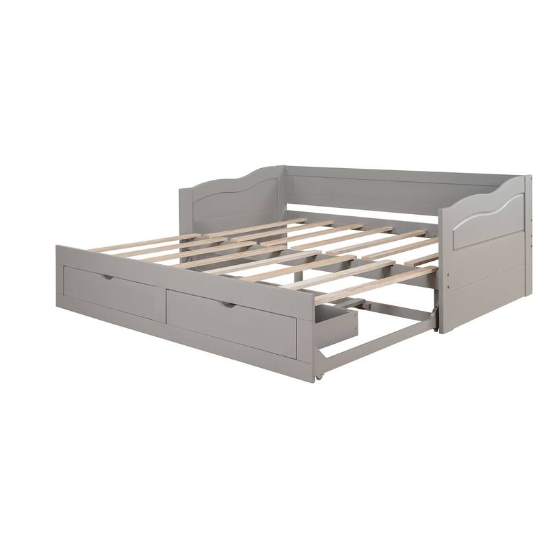 Wooden Daybed with Trundle Bed and Two Storage Drawers , Extendable Bed Daybed,Sofa Bed with Two Drawers, Espresso