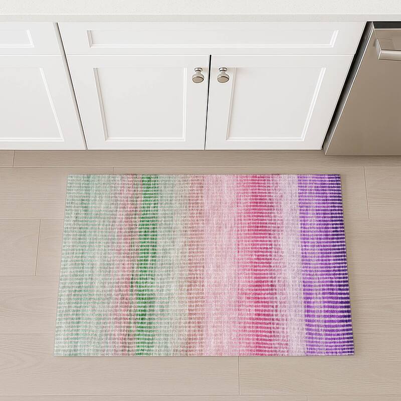 Machine Washable Indoor/ Outdoor Contemporary Stripes Chantille Rug