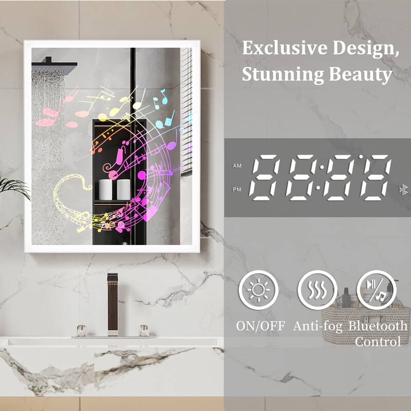 Mildewproof Aluminum Frame Bathroom Mirror Medicine Cabinet with Socket, Bluetooth Player