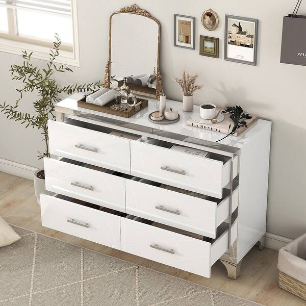 Dresser with Metal Handle,Mirrored Storage Cabinet with 6 Drawers - Bed  Bath & Beyond - 38190709