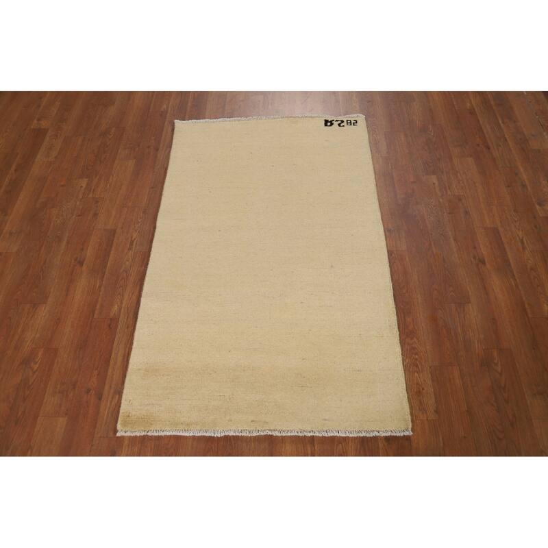 Muted Yellow Gabbeh Modern Foyer Rug Handmade Solid Wool Carpet - 2'7"x 4'1"