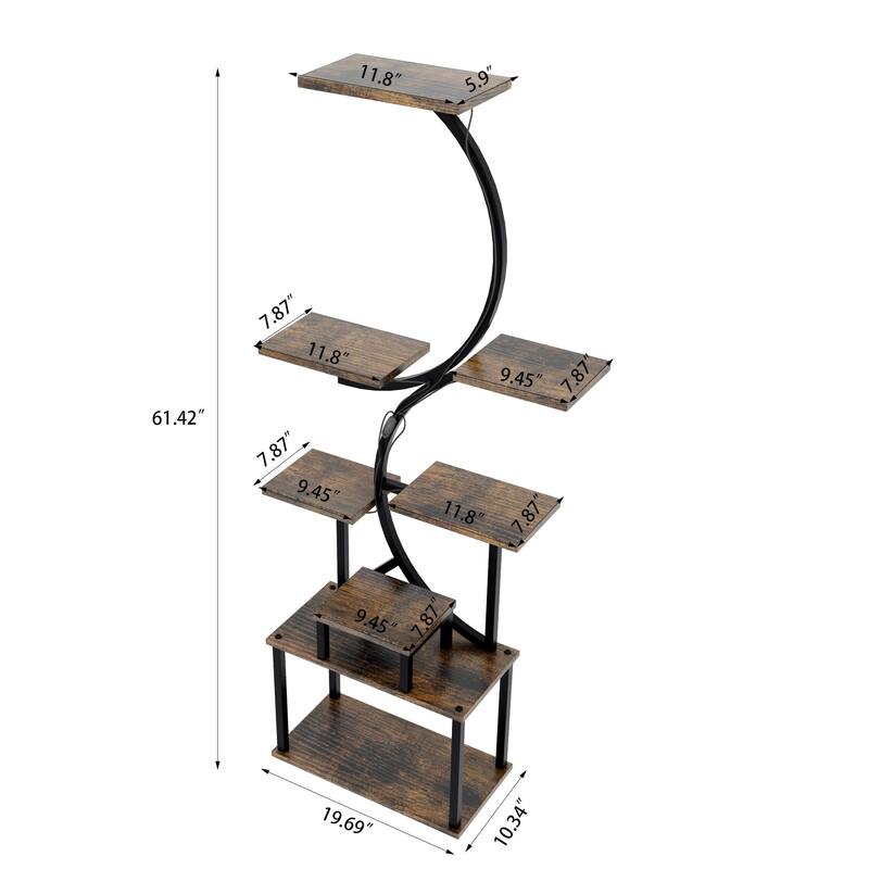 8-Tier Rustic Brown Plant Stand with Grow Lights Indoor Shelf Rack for Living Room Decor - 28.30”L x 10.20”W x 62”H