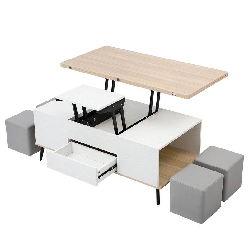 5 Pieces Lift Top Coffee Table Set with Storage Convertible Dining Table