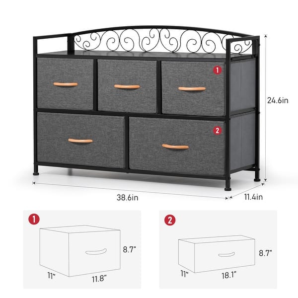 Pellebant Fabric Wide Dresser Storage Tower with 5 Drawers - Overstock