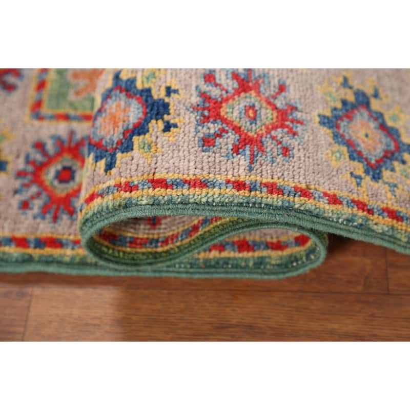 Green Geometric Kazak Accent Rug Hand-Knotted Wool Carpet - 2'0"x 2'11"