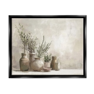 Stupell Cottage Herbs in Pottery Framed Floater Canvas Wall Art Design ...