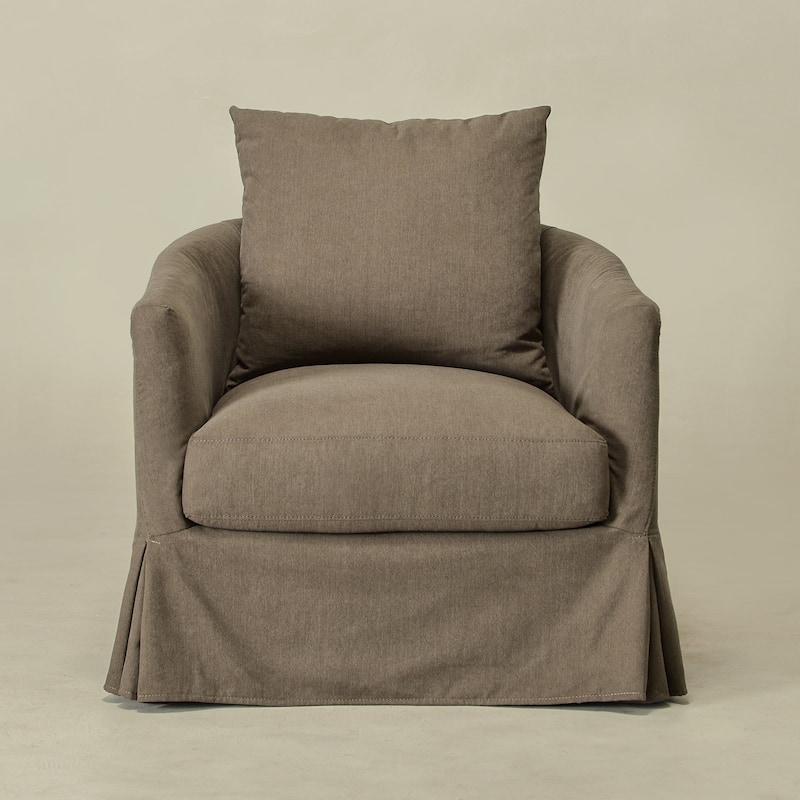 KINWELL 32" W Down Fill Upholstered Slipcovered Swivel Barrel Accent Armchair