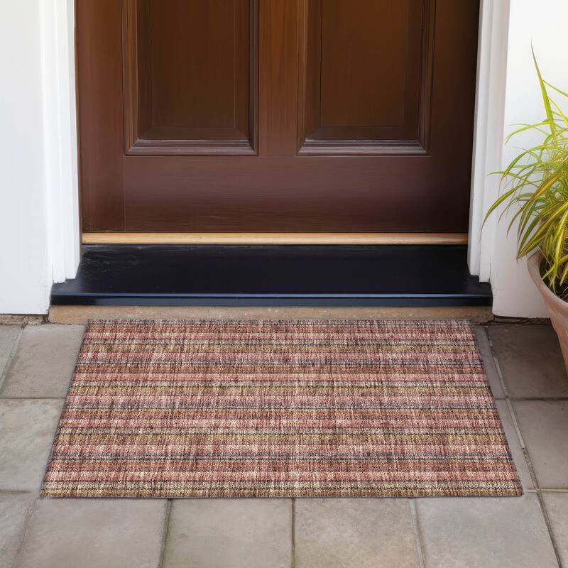 Machine Washable Indoor/ Outdoor Stripe Chantille Rug - Blush - 1'8" x 2'6"