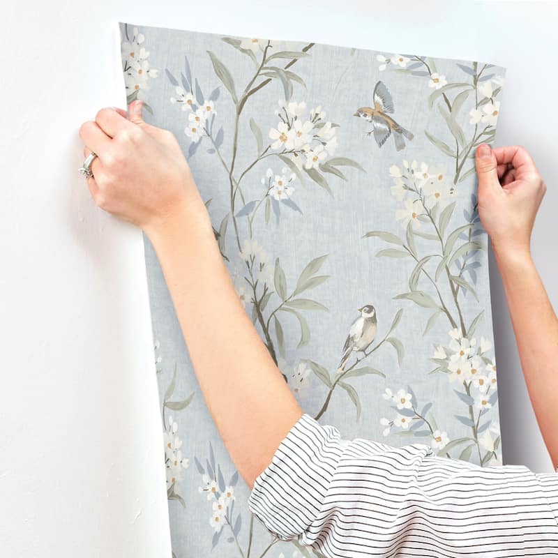 Chesapeake Tea Olive Light Blue Finch Frolic Wallpaper