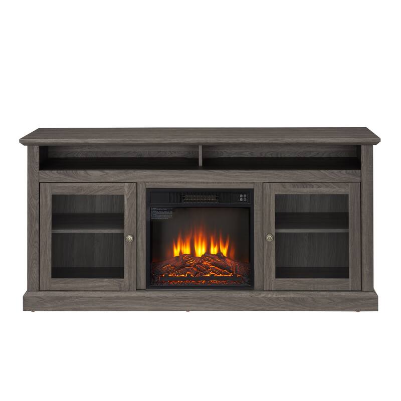 Contemporary TV Media Stand Modern Entertainment Console with 18" Fireplace Insert for TV Up to 65", Storage Space.
