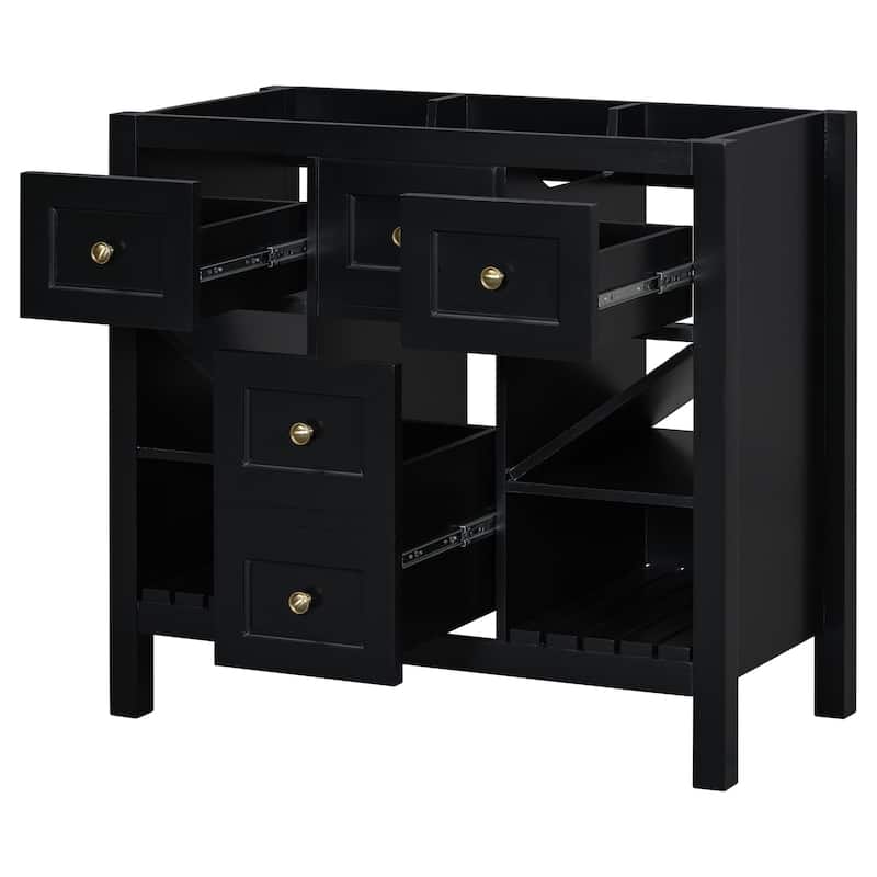 Roomfitters 36'' Bathroom Vanity, Solid Wood Frame Freestanding Storage Cabinet with 5 Drawers and Soft Closing Doors