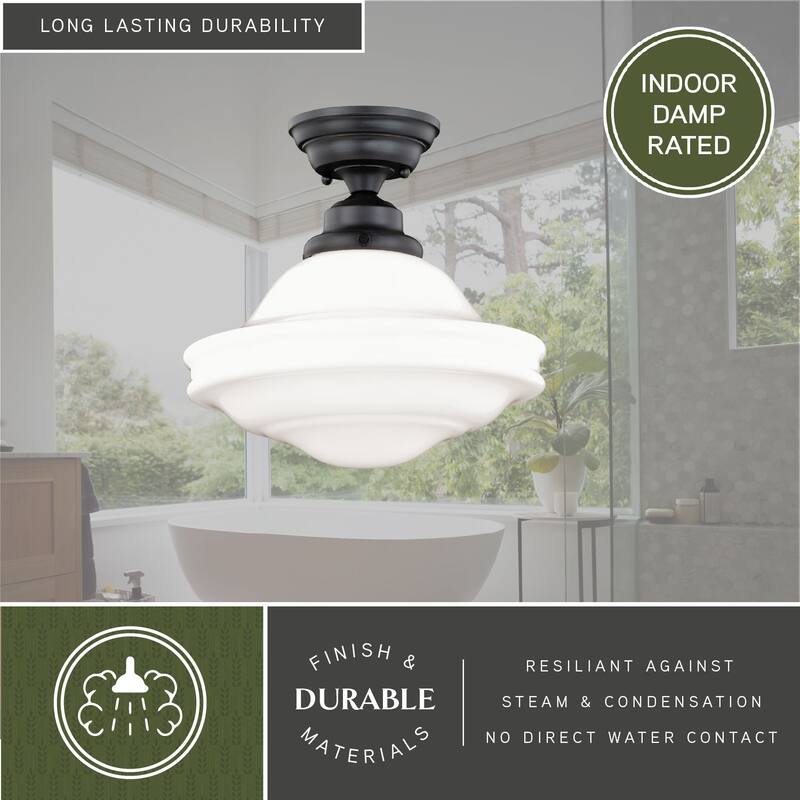 Huntley Farmhouse Semi-flush Mount Ceiling Light with White Schoolhouse Glass