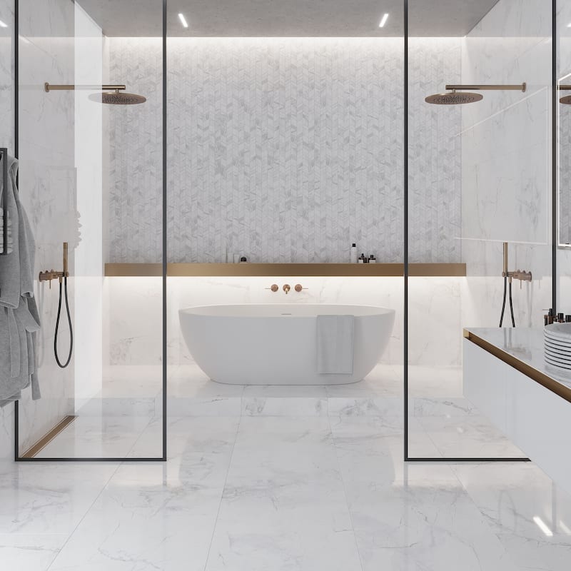 Apollo tile 24" x 48" Strata Polished Bright White with Gray Porcelain Tile (15.5 sq ft/case) - 2 Pack