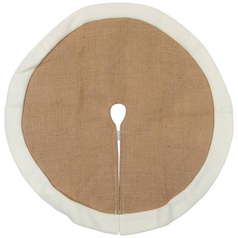 20" Beige Burlap Mini Christmas Tree Skirt with Fleece Border - 20